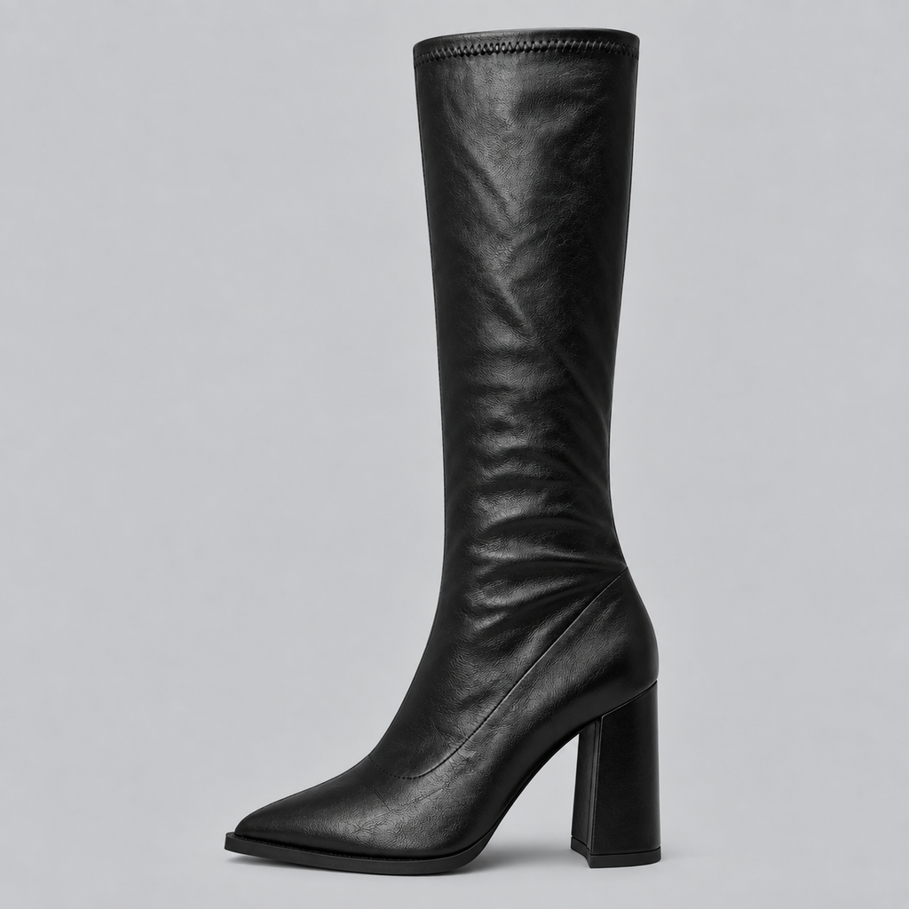 Women’s Pointed Toe Knee-High Boots with Chunky Block Heel