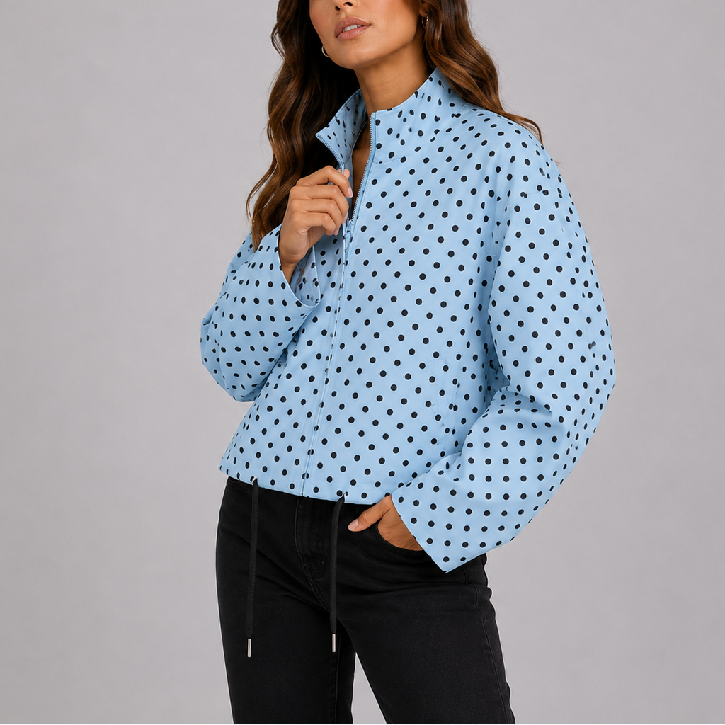 Women's Polka Dot Bomber Jacket – Casual Wear, Everyday Style