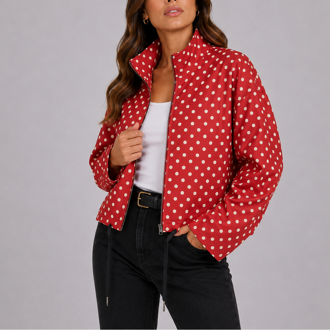 Women's Polka Dot Bomber Jacket – Casual Wear, Everyday Style