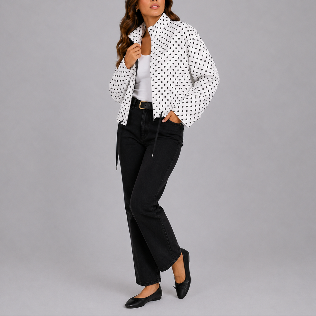 Women's Polka Dot Bomber Jacket – Casual Wear, Everyday Style