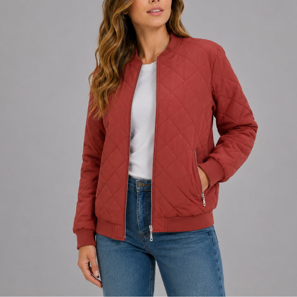 Women's Quilted Bomber Jacket with Pockets – Casual Wear, Outdoor Style