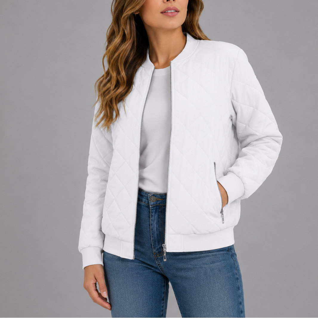 Women's Quilted Bomber Jacket with Pockets – Casual Wear, Outdoor Style