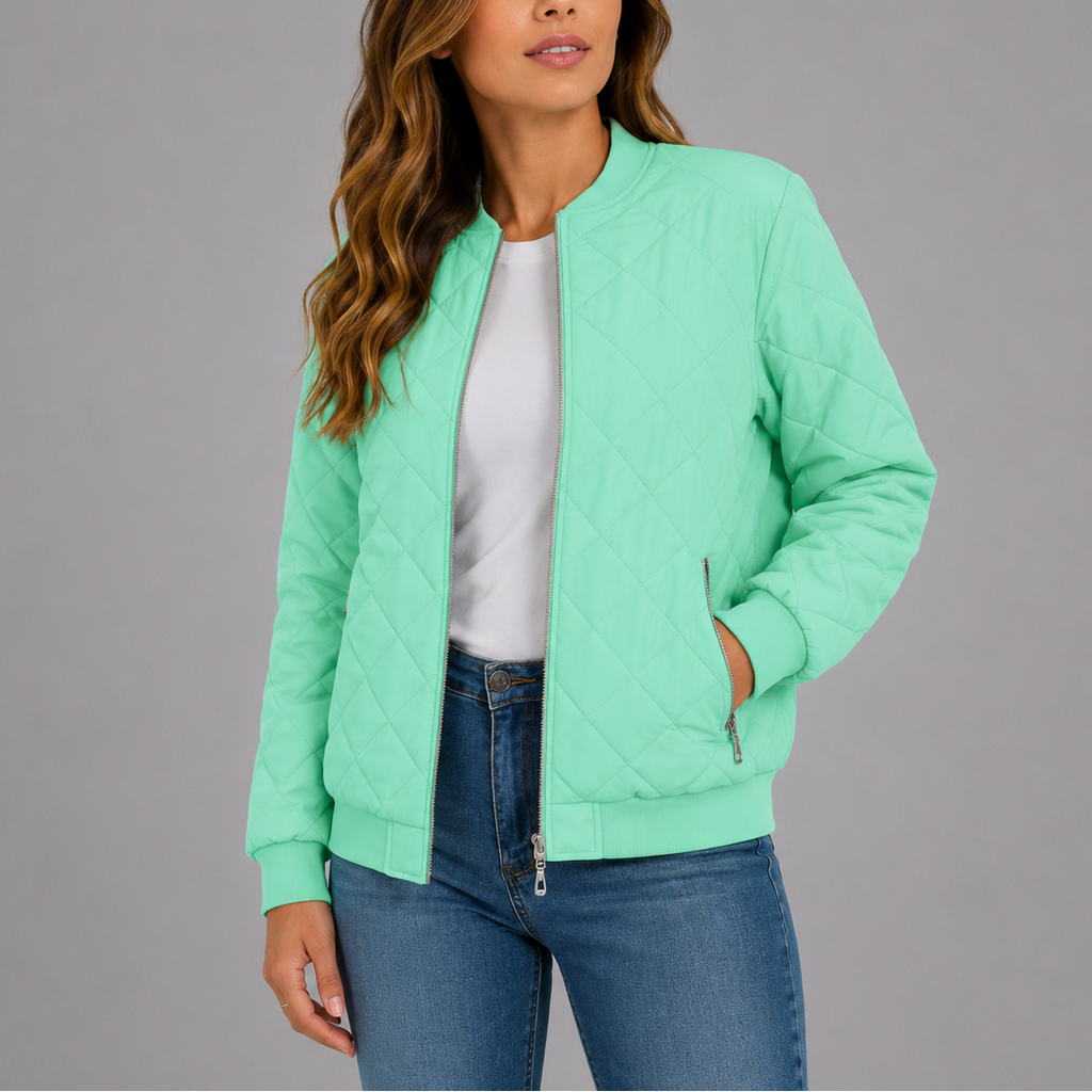 Women's Quilted Bomber Jacket with Pockets – Casual Wear, Outdoor Style