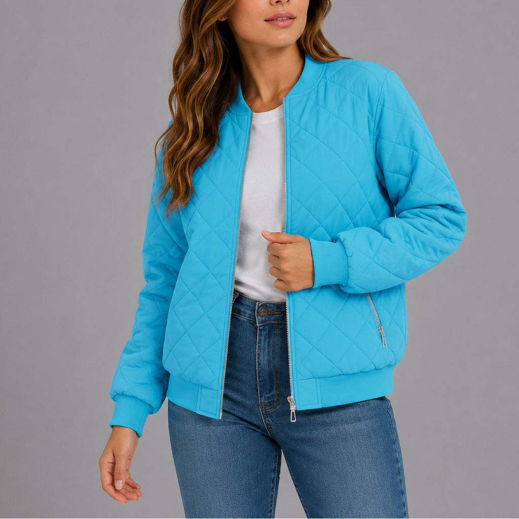 Women's Quilted Bomber Jacket with Pockets – Casual Wear, Outdoor Style