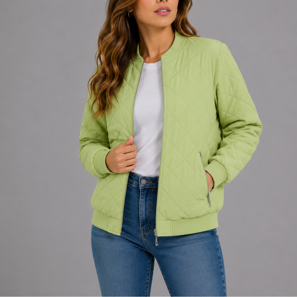 Women's Quilted Bomber Jacket with Pockets – Casual Wear, Outdoor Style