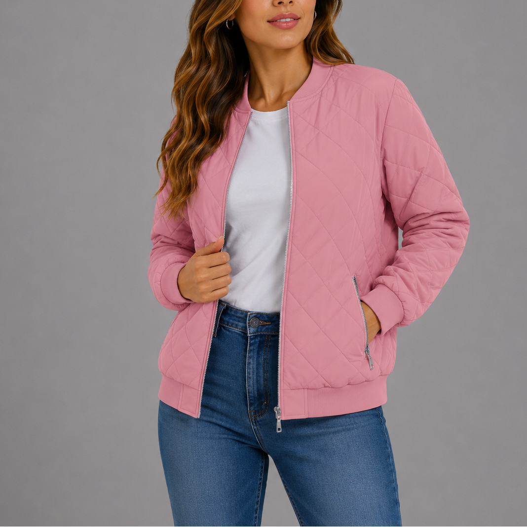 Women's Quilted Bomber Jacket with Pockets – Casual Wear, Outdoor Style