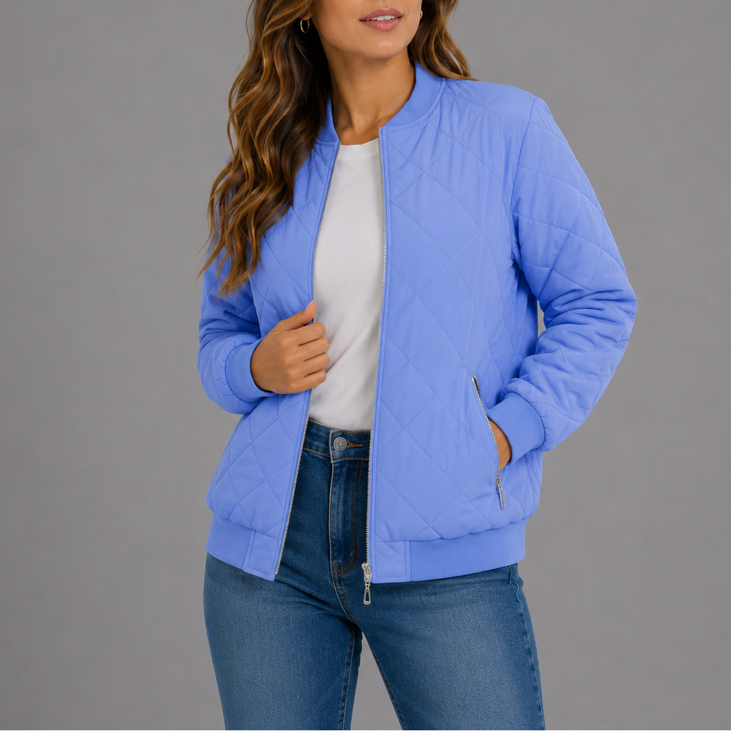 Women's Quilted Bomber Jacket with Pockets – Casual Wear, Outdoor Style