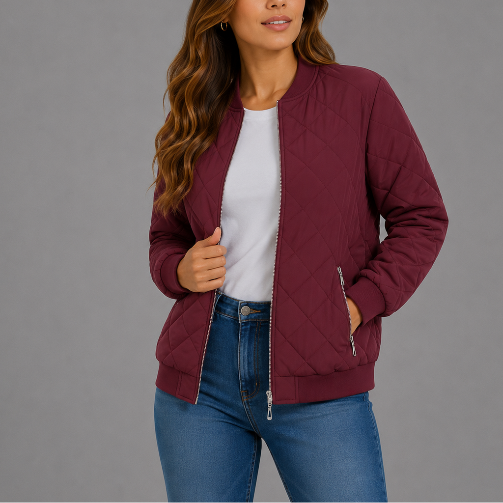 Women's Quilted Bomber Jacket with Pockets – Casual Wear, Outdoor Style