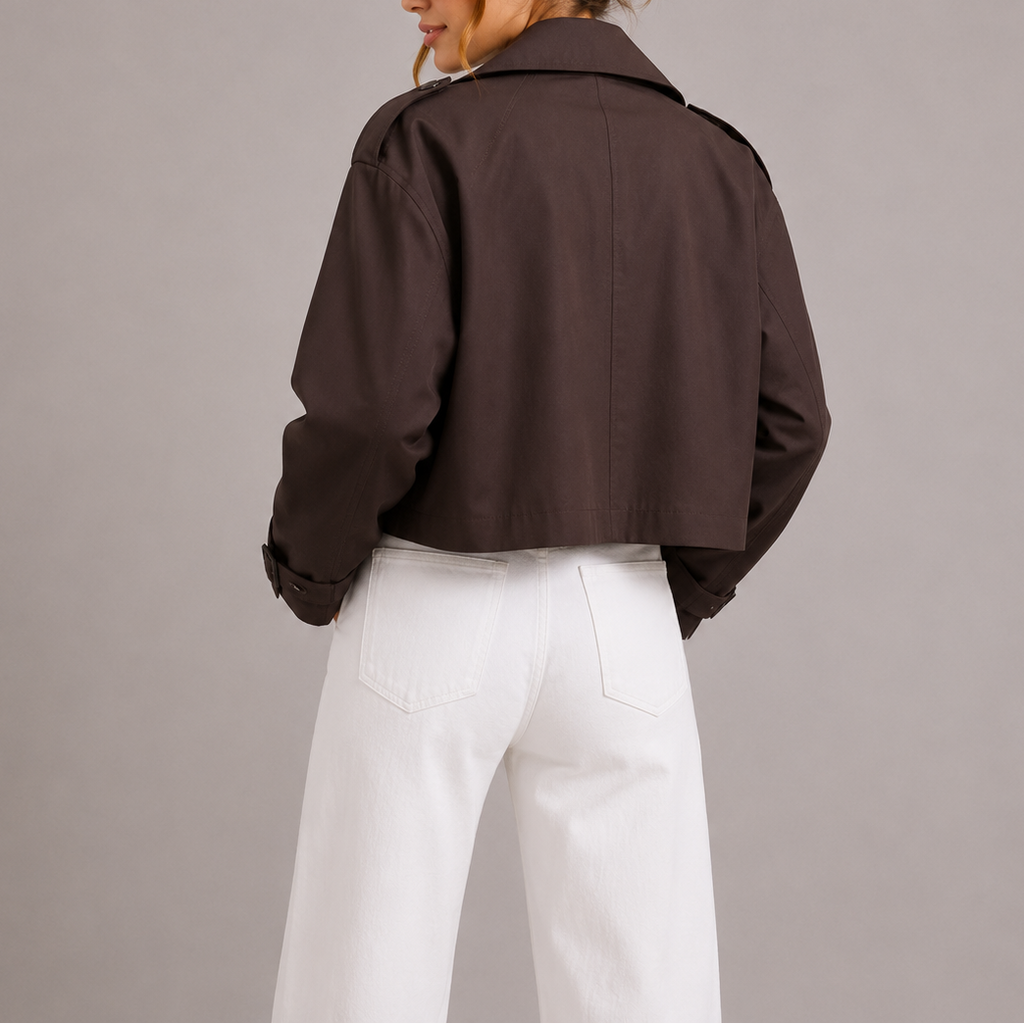 Women's Cropped Trench Coat Jacket – Casual Wear, Office Style