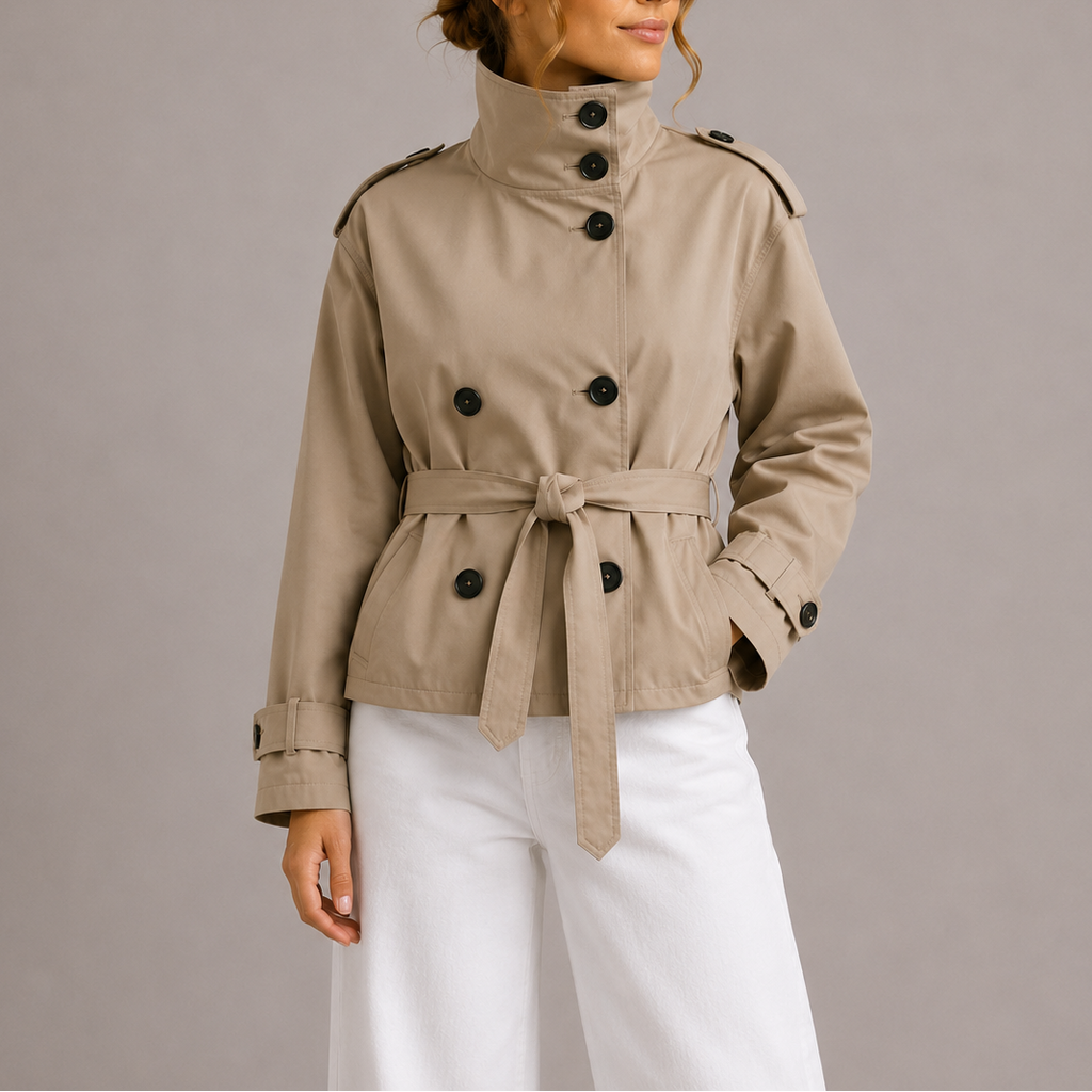 Women's Cropped Trench Coat Jacket – Stylish Layering, Office Wear