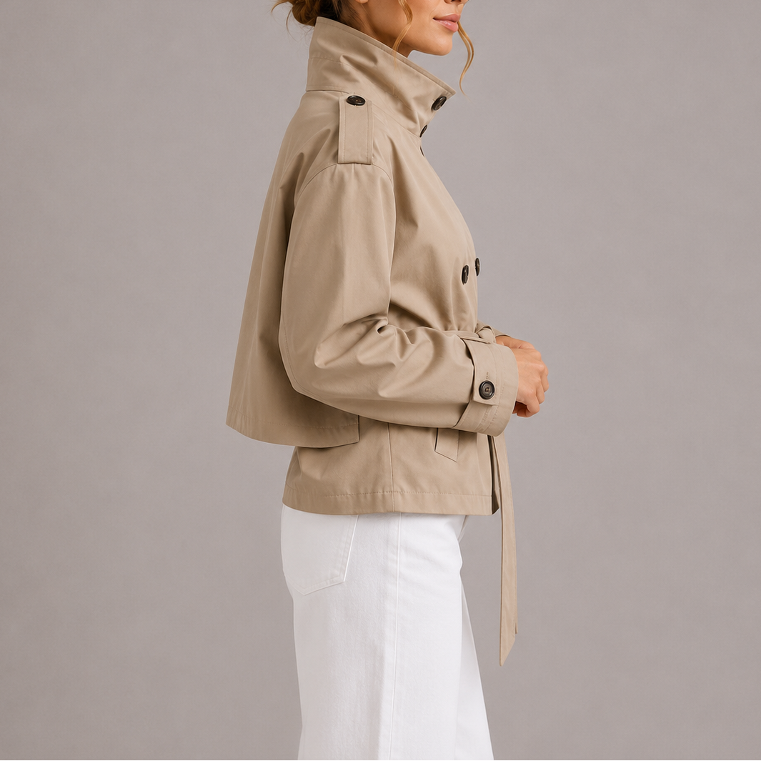 Women's Cropped Trench Coat Jacket – Stylish Layering, Office Wear
