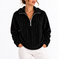 Women's Ribbed Half-Zip Fleece Jumper – Casual Wear, Layering