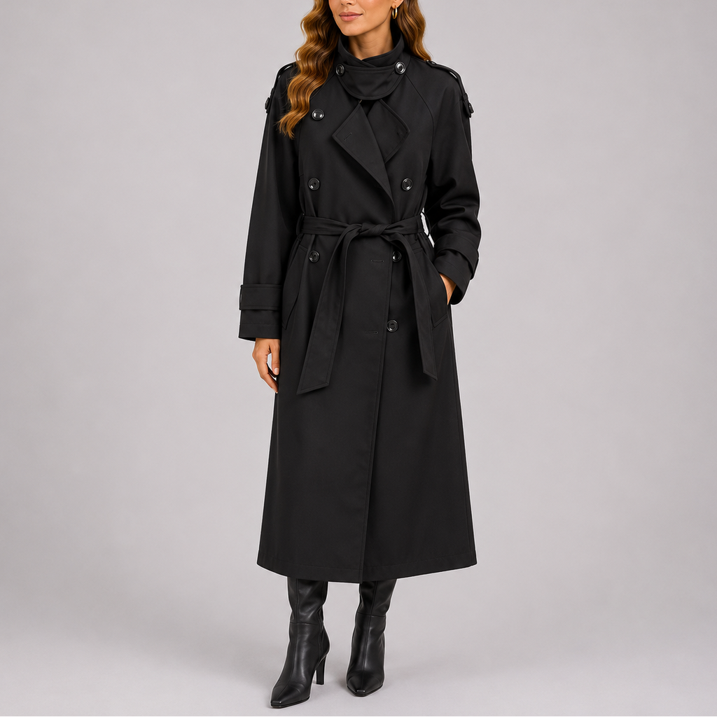 Women's Tailored Trench Coat with Waist Belt – Office, Casual Wear