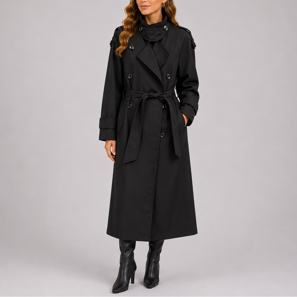 Women's Tailored Trench Coat with Waist Belt – Office, Casual Wear