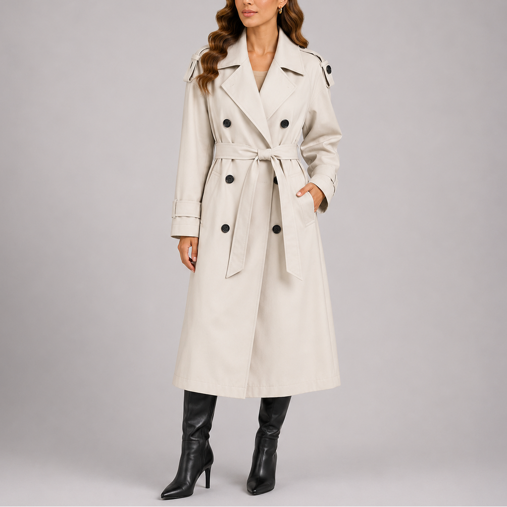 Women's Tailored Trench Coat with Waist Belt – Office, Casual Wear