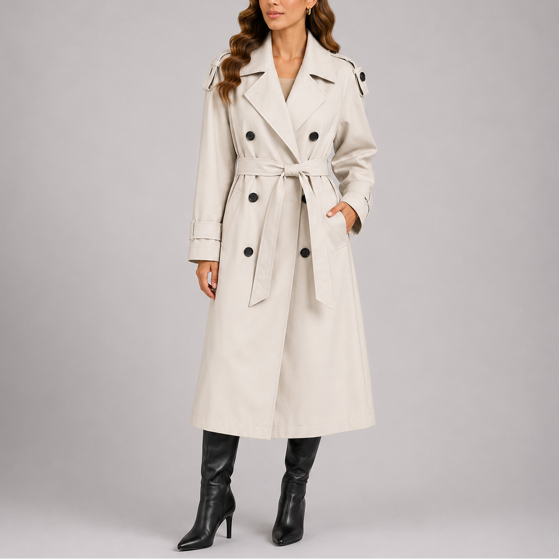 Women's Tailored Trench Coat with Waist Belt – Office, Casual Wear