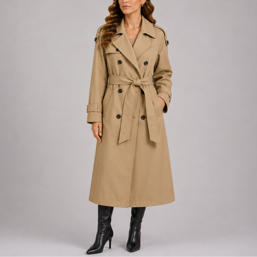 Women's Tailored Trench Coat with Waist Belt – Office, Casual Wear
