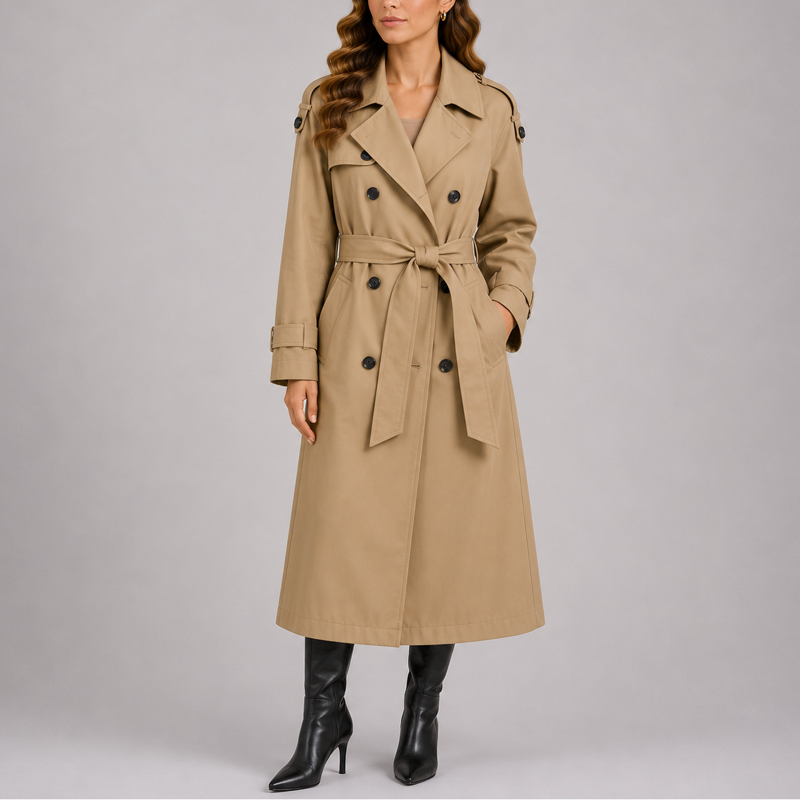 Women's Tailored Trench Coat with Waist Belt – Office, Casual Wear