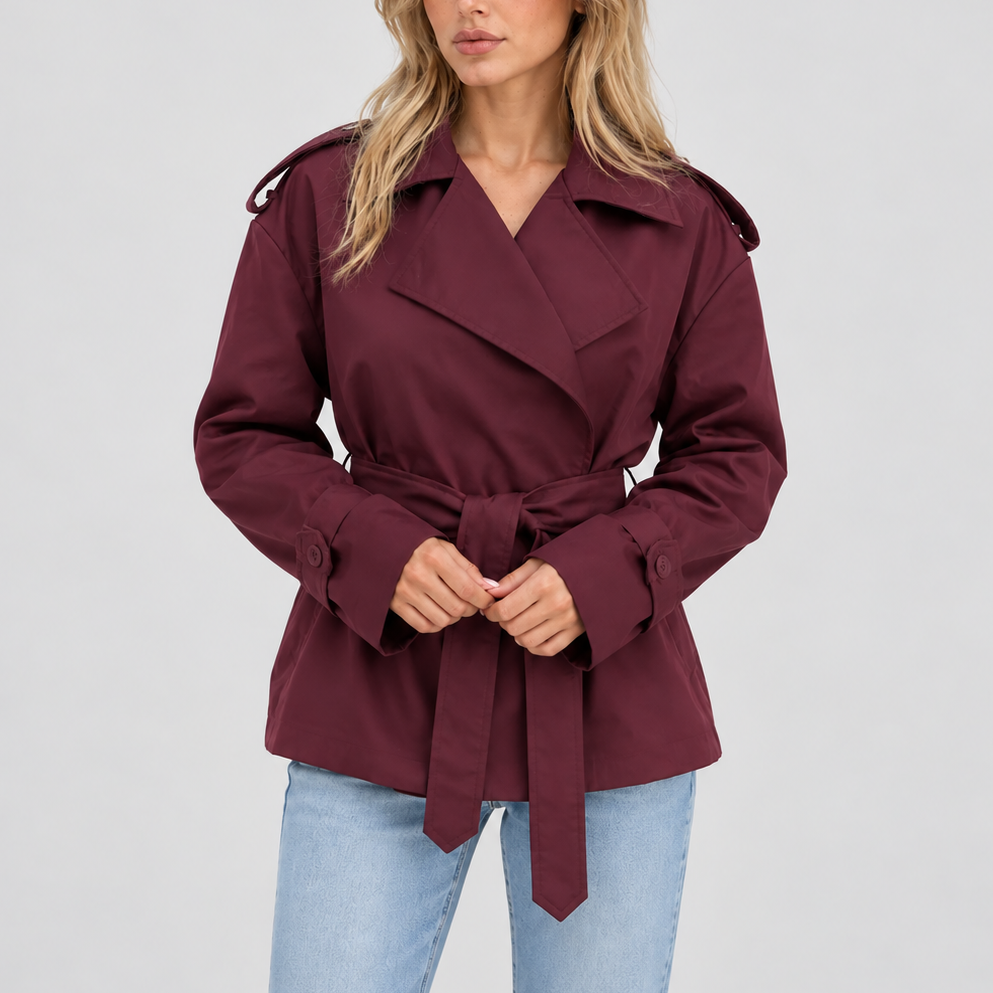 Women’s Double-Breasted Trench Coat with Belt – Casual, Office Wear
