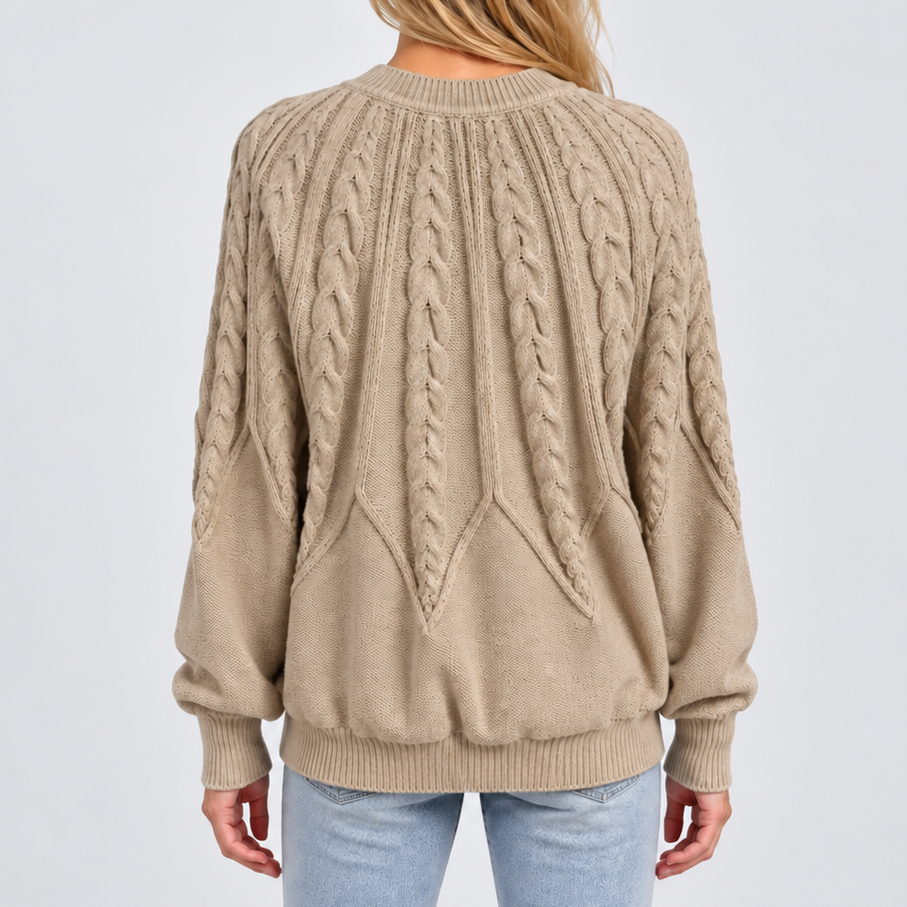 Women's Cable Knit Jumper with Balloon Sleeves – Casual Wear, Everyday Comfort