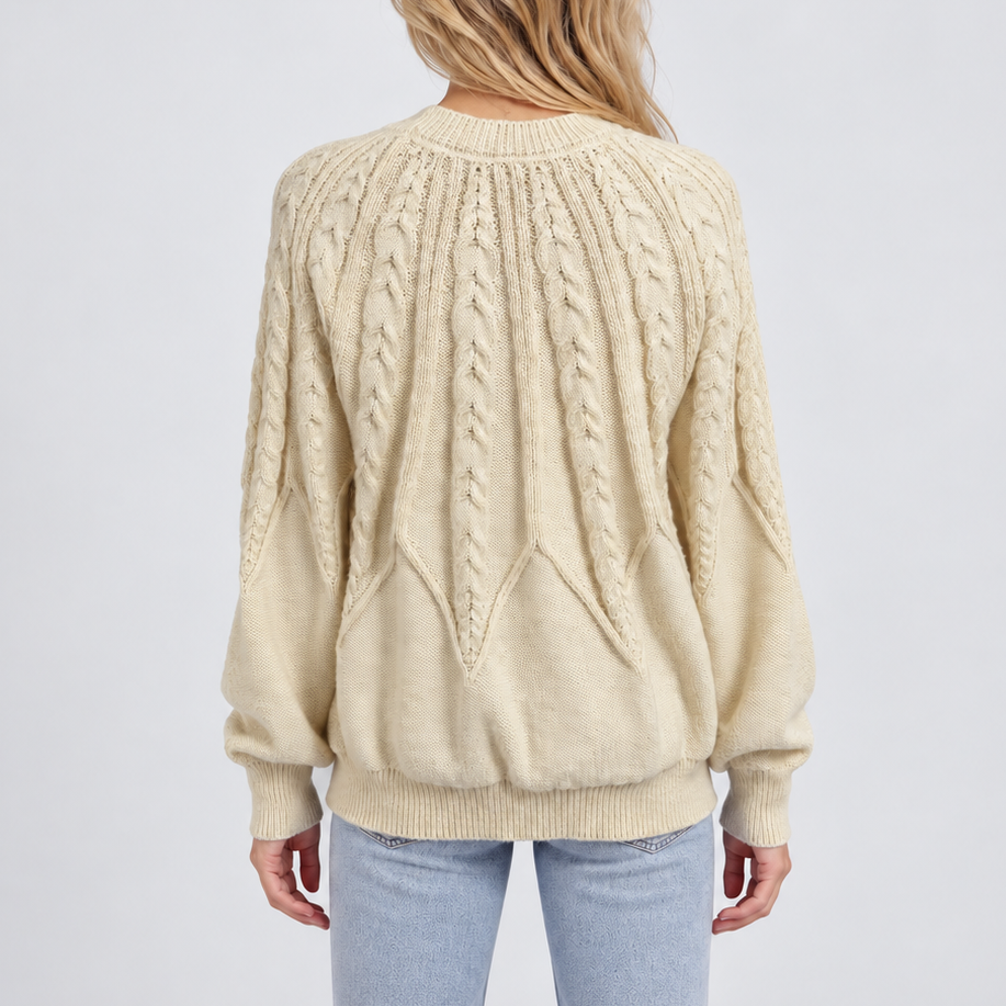 Women's Cable Knit Jumper with Balloon Sleeves – Casual Wear, Everyday Comfort