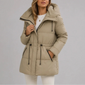 Women's Hooded Puffer Coat with Drawstring Waist – Casual Wear, Outdoor Activities