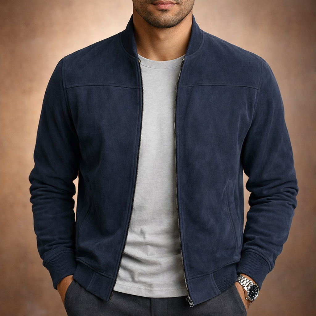 Men's Suede Bomber Jacket Lightweight – Smart Casual, All Seasons Outerwear