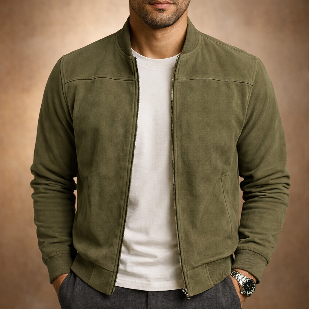 Men's Suede Bomber Jacket Lightweight – Smart Casual, All Seasons Outerwear