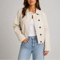 Women's Cropped Jacket with Button Front & Classic Collar – Casual, Office
