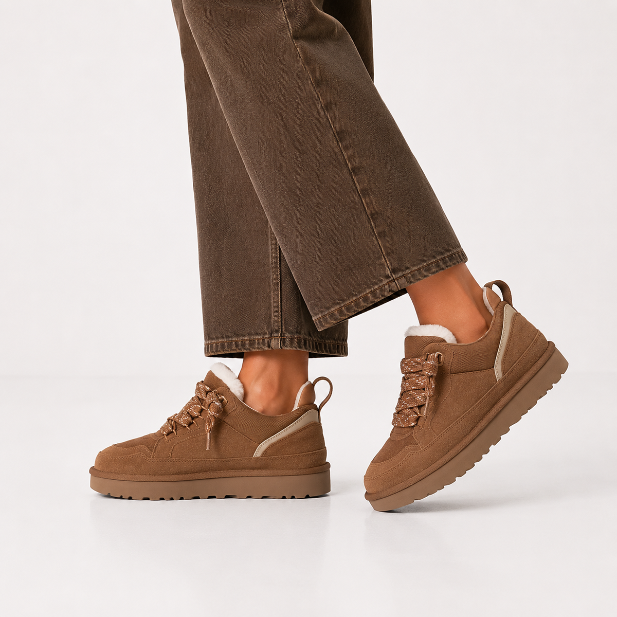 Fleece-Lined Suede-Effect Platform Winter Trainers for Women – Casual, Outdoor