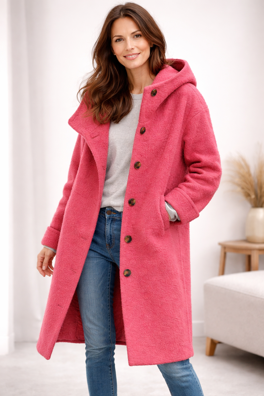 Elegant Green Coat with Hood – Casual Wear, Everyday Style