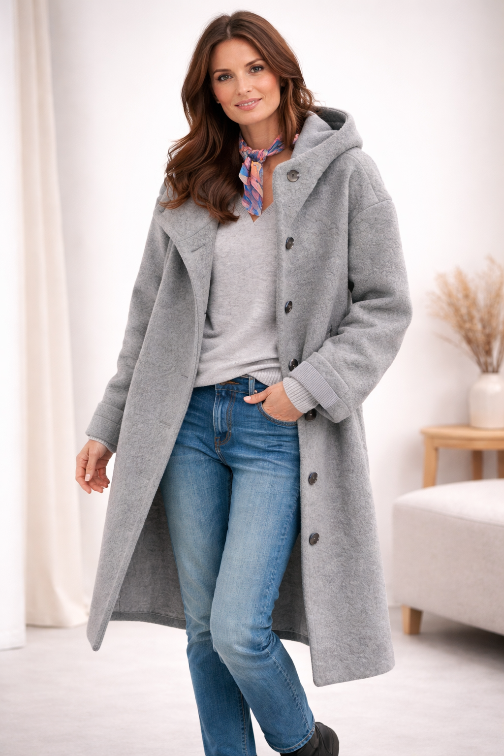 Elegant Green Coat with Hood – Casual Wear, Everyday Style