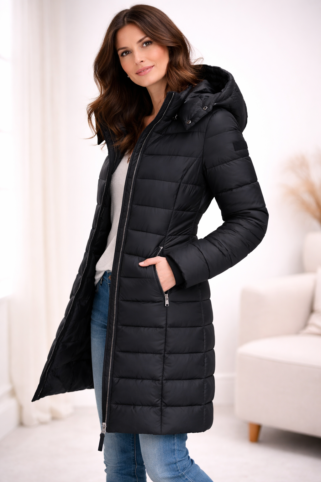 Comfortable Hooded Down Jacket with Zip – Outdoor, Casual Wear