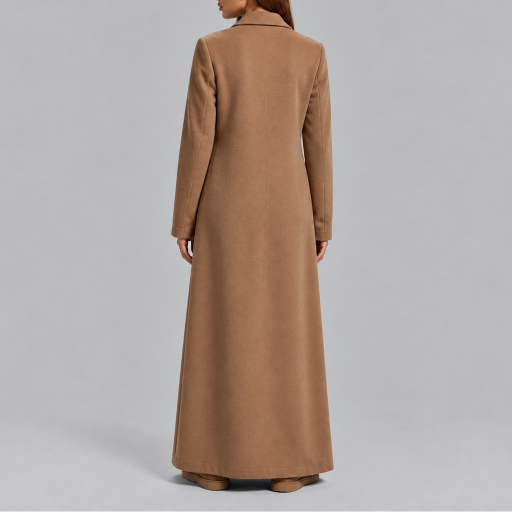 Women's Longline Double-Breasted Coat – Warm Winter Overcoat, Stylish Outerwear