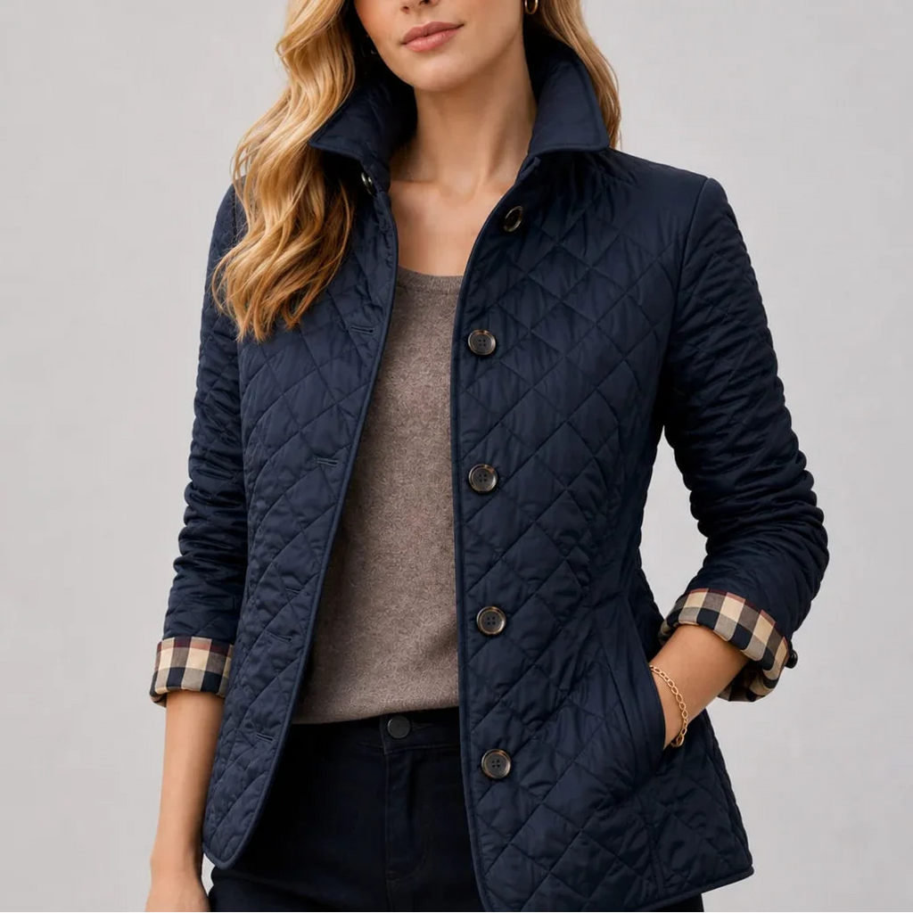 Women’s Quilted Jacket – Lightweight Button-Up Coat with Stand Collar – Casual, Everyday Wear