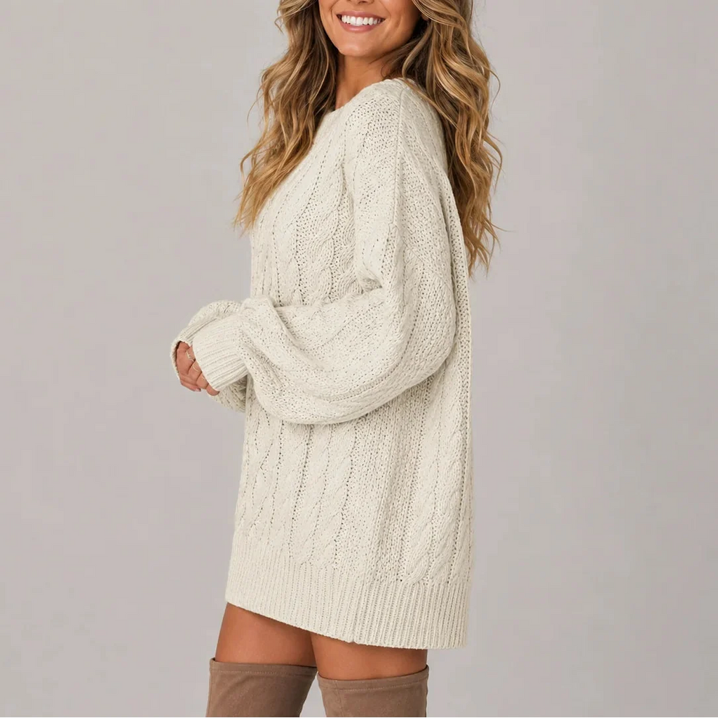 Women’s Oversized Cable Knit Jumper Dress with Long Sleeves