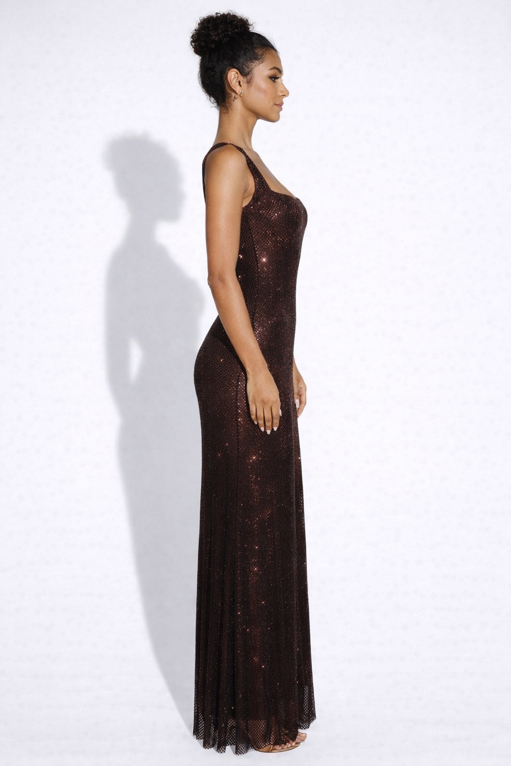 Crystal Mesh Square Neck Maxi Dress Women UK – Evening Gown, Formal Occasion