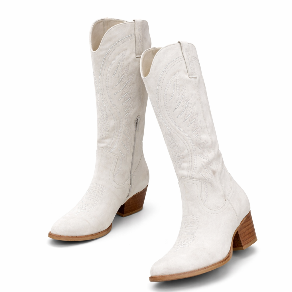 Women’s Cowboy Boots – Embroidered Suede, Western Block Heel – Casual, Stylish