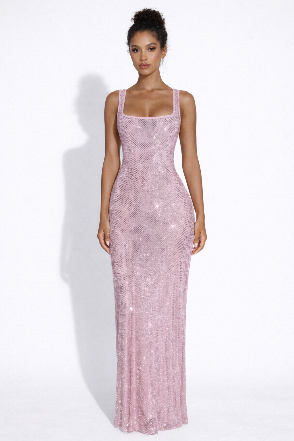 Crystal Mesh Square Neck Maxi Dress Women UK – Evening Gown, Formal Occasion