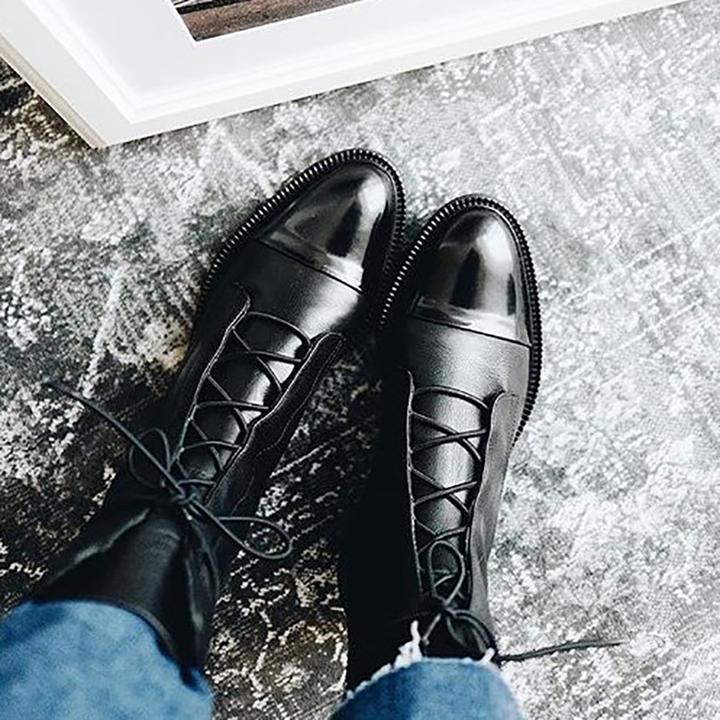 Elegant Lace-Up Ankle Boots in Black – Casual Wear, Everyday Use