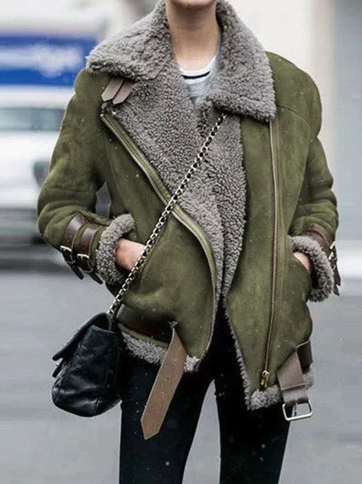 Women’s Faux Shearling Aviator Jacket – Winter Warmth, Casual Outings