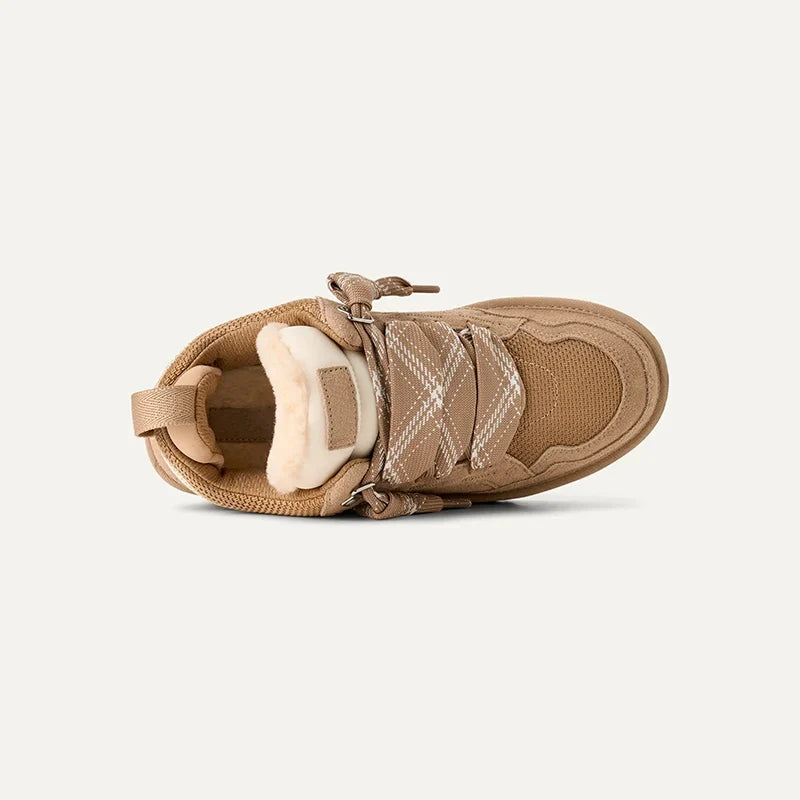 Fleece-Lined Suede-Effect Platform Winter Trainers for Women – Casual, Outdoor