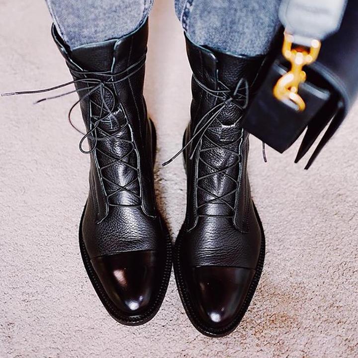 Elegant Lace-Up Ankle Boots in Black – Casual Wear, Everyday Use