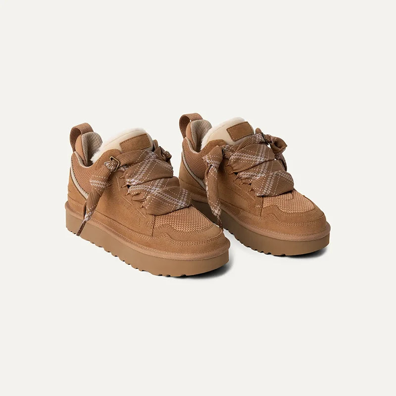 Fleece-Lined Suede-Effect Platform Winter Trainers for Women – Casual, Outdoor