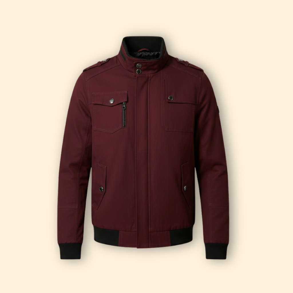 Men's Military Bomber Jacket in Burgundy – Casual Wear, Outdoor Activities