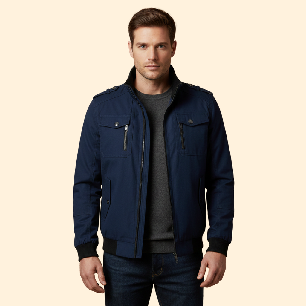 Men's Military Bomber Jacket in Burgundy – Casual Wear, Outdoor Activities