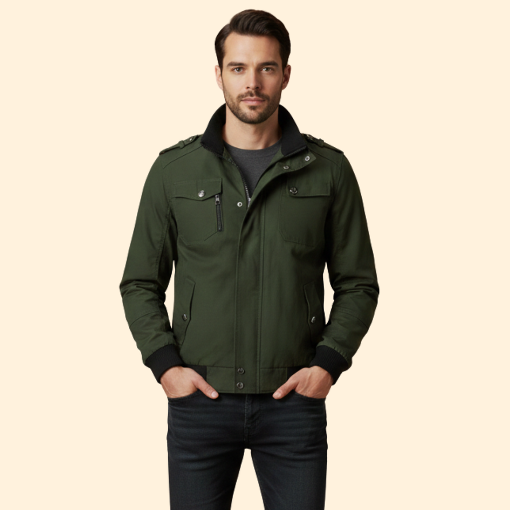 Men's Military Bomber Jacket in Burgundy – Casual Wear, Outdoor Activities