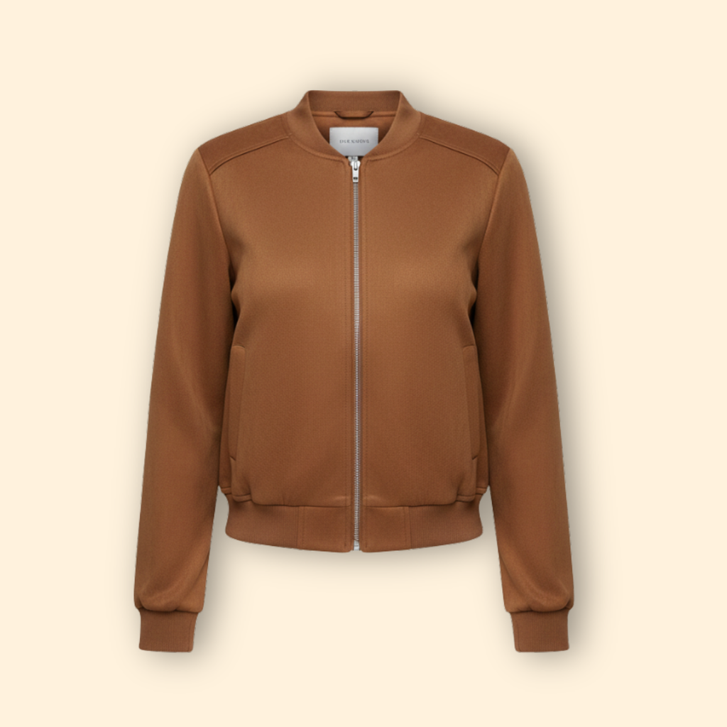 Women's Zip Up Bomber Jacket in Brown – Casual Wear, Everyday Style