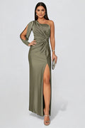 One-Shoulder Maxi Dress – Long Sleeve, Occasion Gown for Weddings & Events