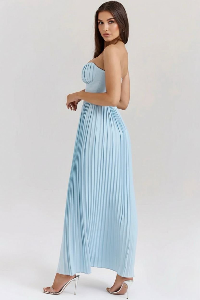Pleated Maxi Dress – A-Line, Occasion Gown for Weddings & Events